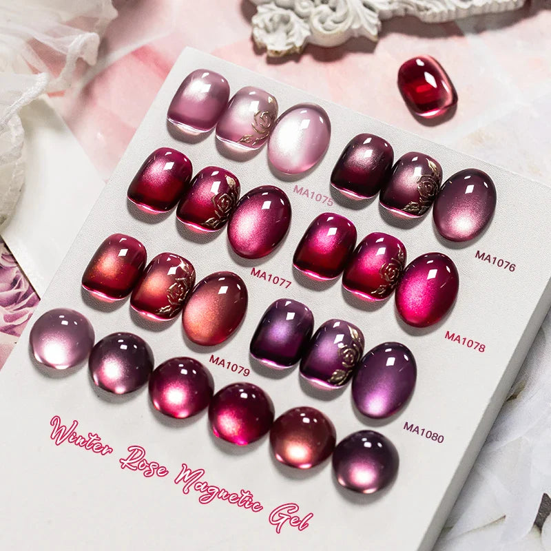 Red Winter Rose Cat Magnetic Gel Nail Polish Glass Beads Magnetic Semi Permanent Soak Off UV Gel Varnish Nail Art For Valentine