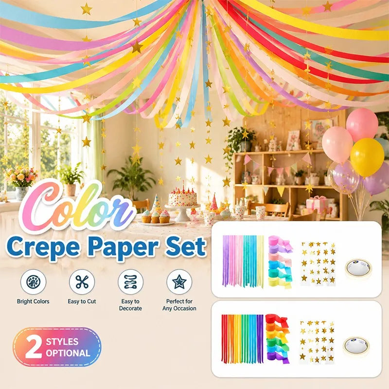 Crepe Paper Streamer Set Birthday Christmas Easter Home Party Hanging Decor Wedding Birthday Party Backdrop Colorful Paper Crepe