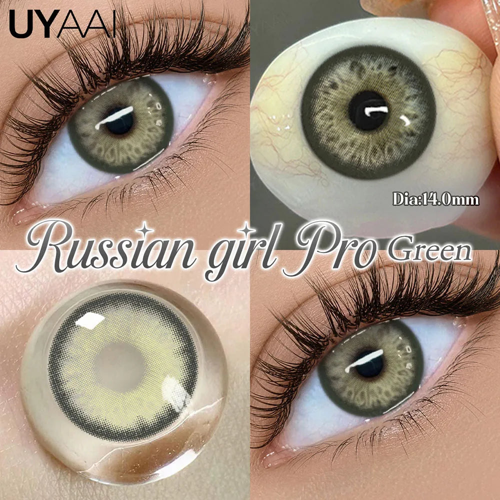 2Pcs Natural small diameter Contacts Colored Lenses Fashion Green Grey Blue Series Contact Lenses for Russian Girl