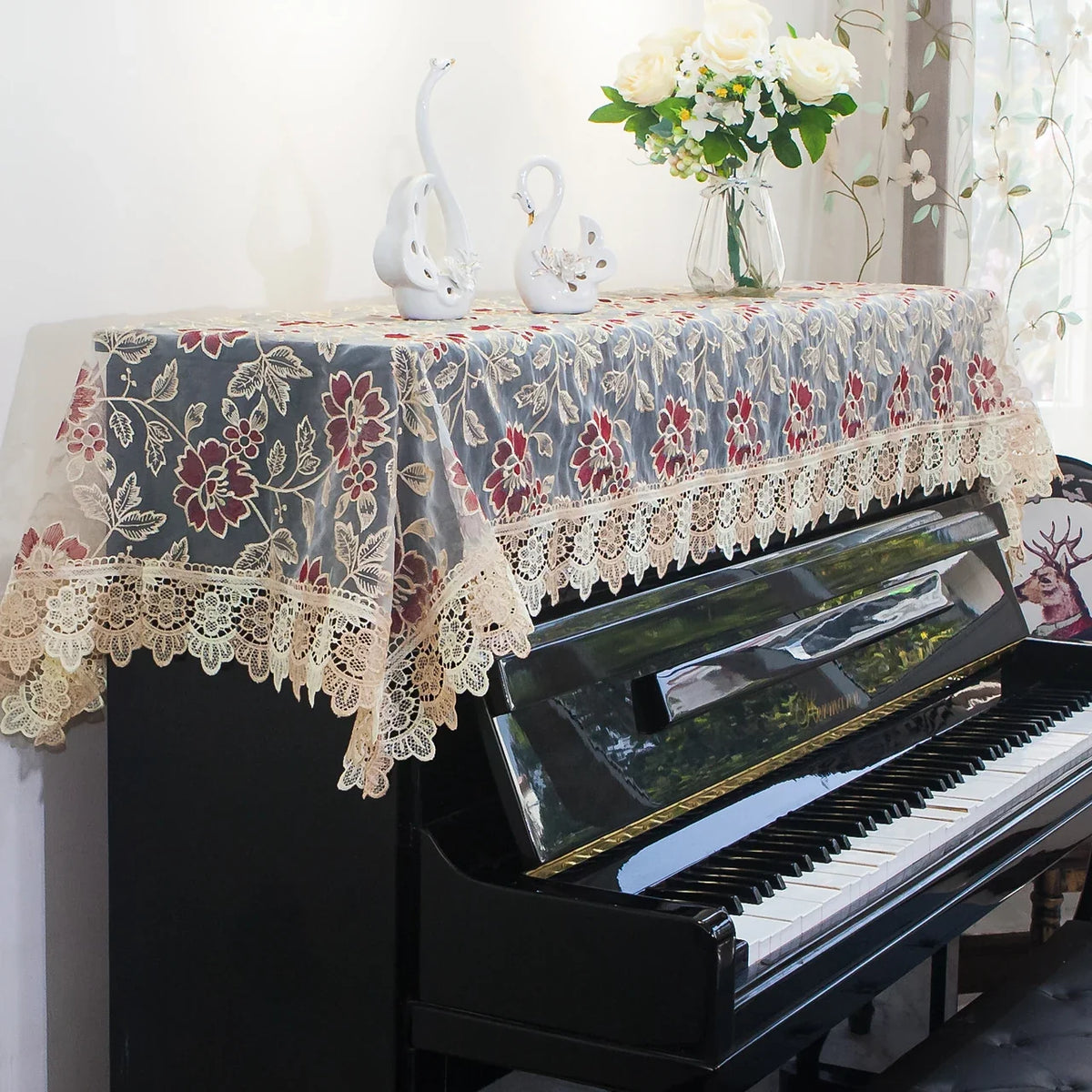 Japanese Sle Semi-Cover Piano Dust Cover Cloth Bench Cover Lightweight Luxury Lace Piano Lid Curtain Home Fabric Protection