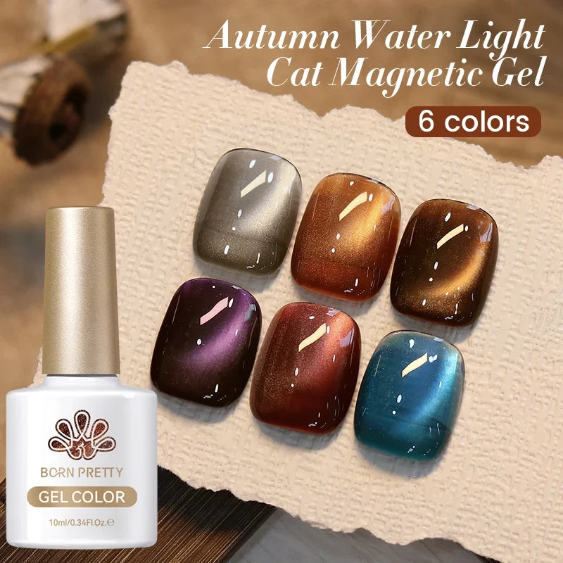 10ml Leopard Cat Magnetic Eye Gel Nail Polish Autumn Night Coffee Brown Glass Beads Soak Off UV LED Manicure Nail Ar