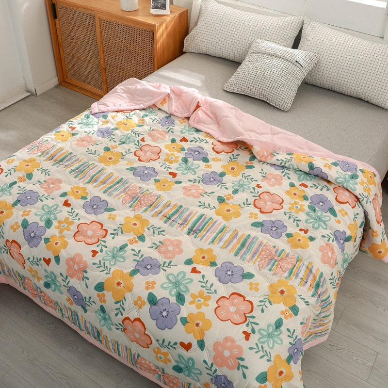 Daisy Print Spring Summer Quilt Queen Mechanical Wash Comfortable Comforter Single Double Blanket Quilts for Children Adults
