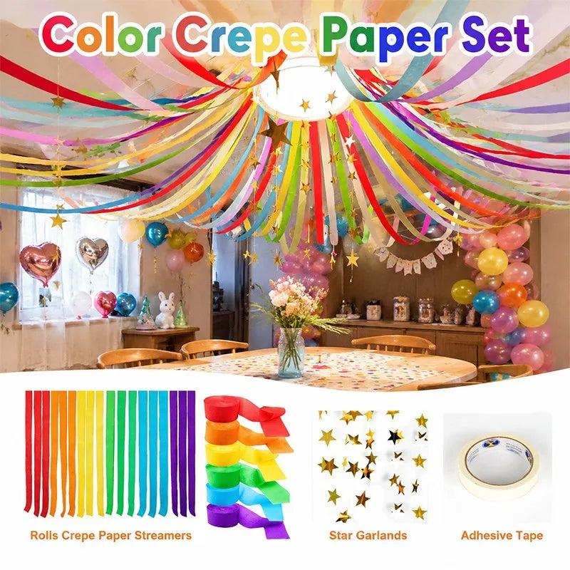 Crepe Paper Streamer Set Birthday Christmas Easter Home Party Hanging Decor Wedding Birthday Party Backdrop Colorful Paper Crepe