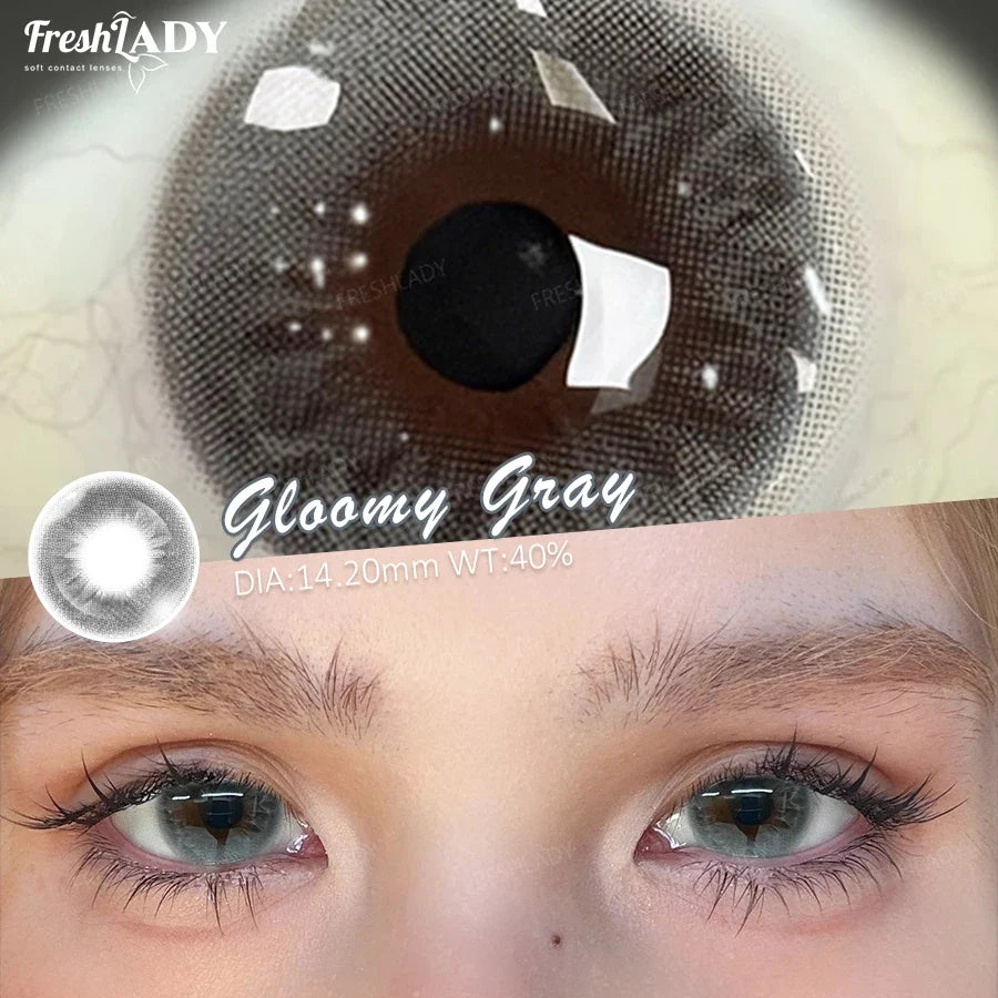 1 Pair Gray Colored Contact Lenses Natural Brown Pupils Eyes Contact lenses Soft Contacts 14.20mm