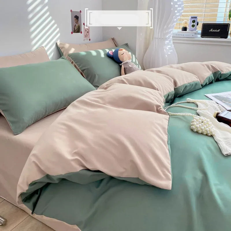 Luxury Washed Cotton Solid Bedding Set 3-4 Pcs Yellow Home King Size Duvet Cover Set with Flat Sheets Simple Queen Bedding Sets