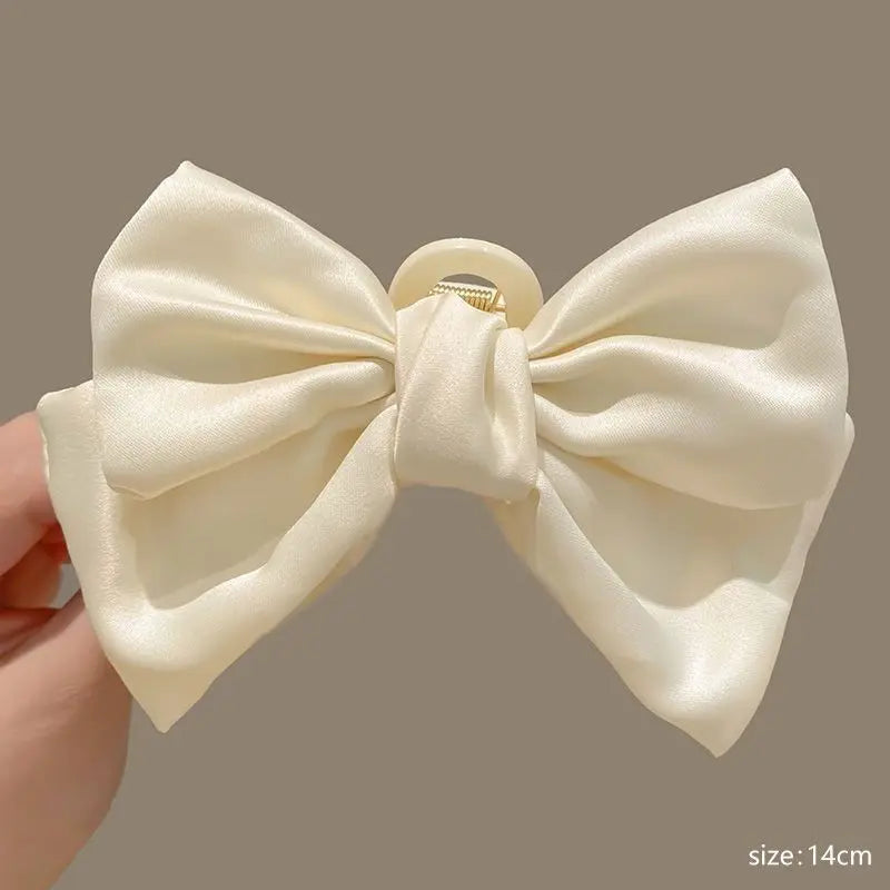 Cute double-sided hair accessory shark clip oversized bow satin French style fresh three-dimensional princess bow temperament