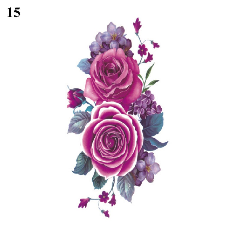 Sexy Black Flower Temporary Tattoos For Women Thigh Men Arm Sleeve Rose Flower Realistic Fake 3D Tatoos Forearm Tattoo Stickers