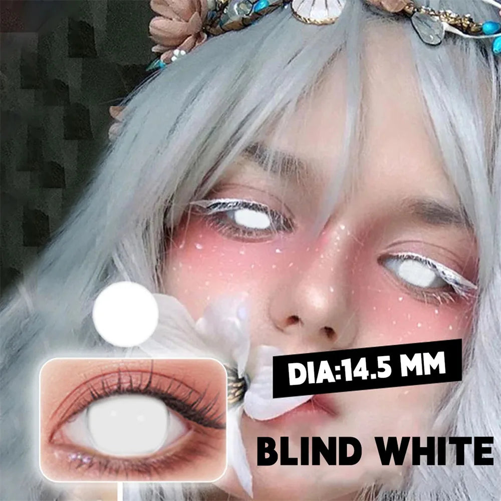 Color Contacts Contact Lenses Lens Halloween Cosplay Anime White Purple Cyan Red Blind Crazy Mesh Coser 2Pcs 1 Y