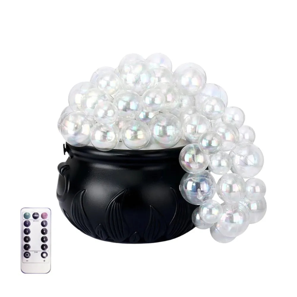 Luminous Halloween Bubbling Cauldron Decoration Purple Light Remote Control Bubbling Witch Bowl Plastic DIY
