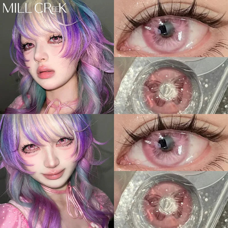1 Pair Korean Pink Lenses Colored Contact Lenses with Degree Myopia Lenses Butterfly Series Lens Natural Fashion Lens