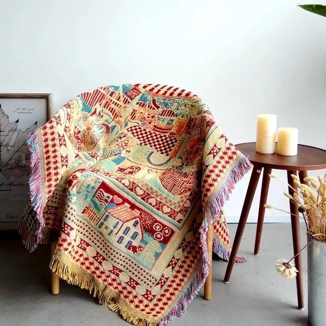 World map Cotton Bohemian Plaids Home Blanket Knitted Dustproof Sofa Cover Blanket Anti-Slip Decorative Blankets For Tea Table