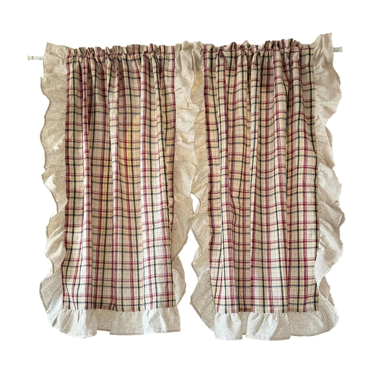 American Pastoral Style Checkered Pattern Ruffle Curtain Enclosure Kitchen Door Curtains Cafe Living Room Window Kitchen Decor