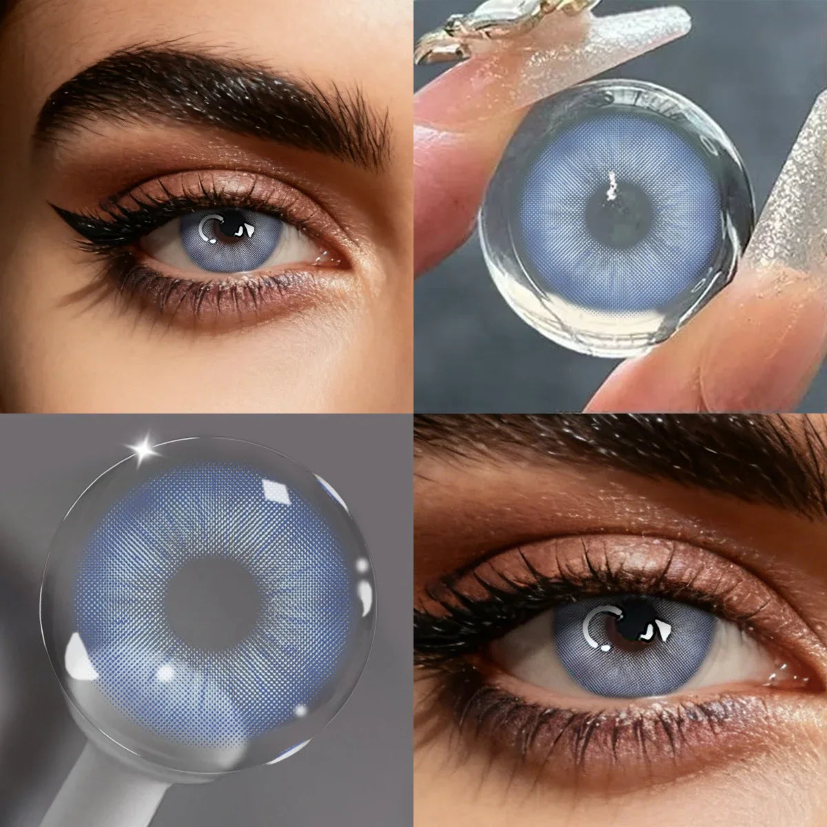 1 Pair Glacier Beauty Contact Lenses, Natural Blue Hazel Small Pupil Soft Lenses, 6-Month Wear for Eye Makeup & Daily