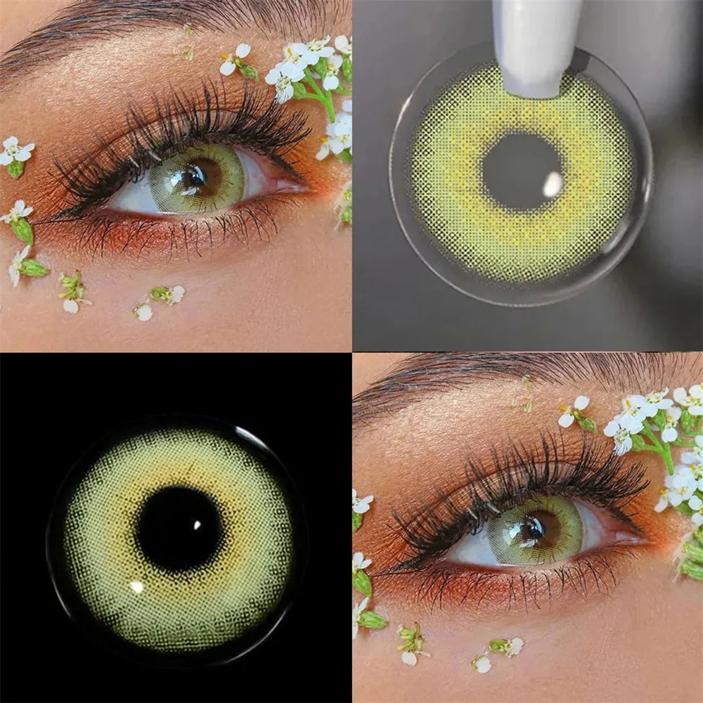 Eyes Color Contacts Colored Contact Lenses Lens Small Pupil Beauty 3 Tones Green 14.2mm 2Pcs 6 Months Half Year Use