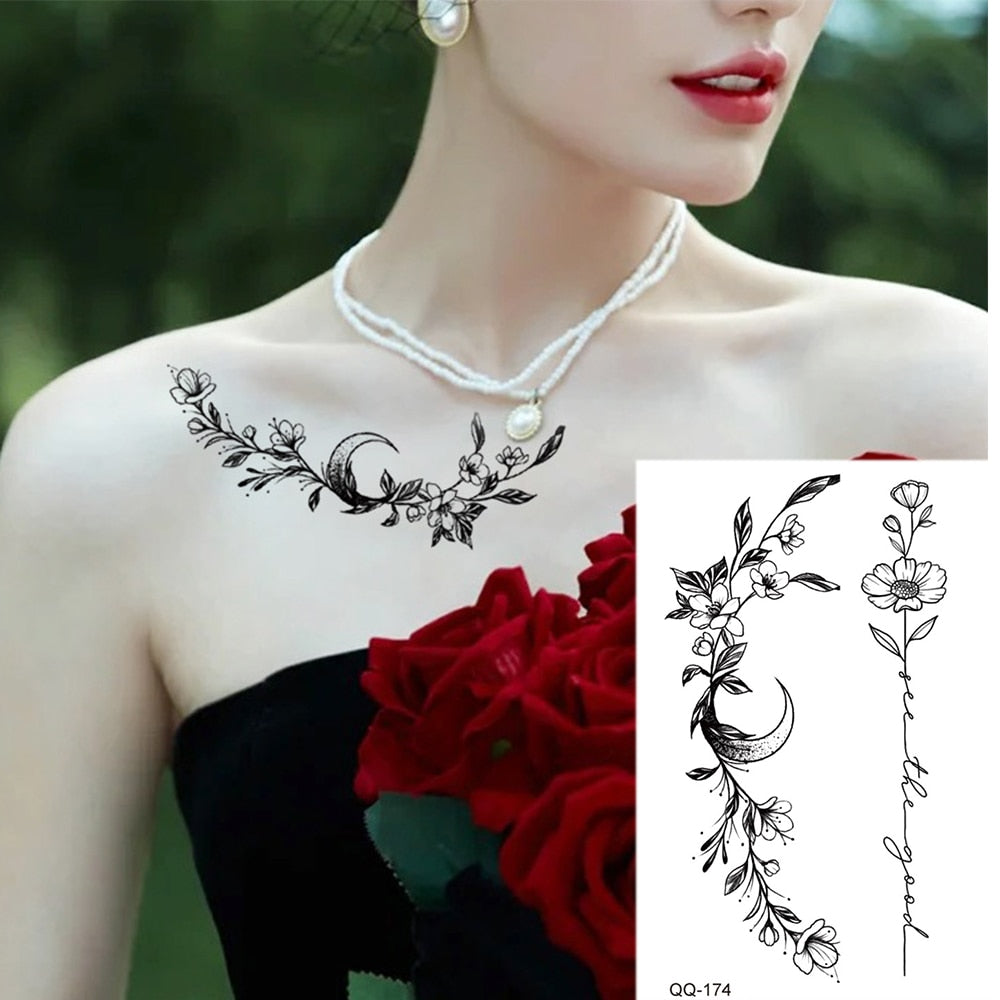 Waterproof Temporary Tattoo Stickers Butterfly Snake Rose Flower Gun Dark Flash Small Women Body Art Wrist Neck Fake Tattoos Men