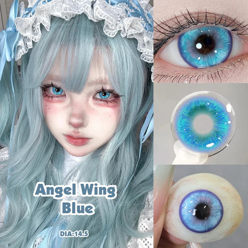 Anime Cosplay Beauty Pupil 1Pair New Red Color Contact Lenses with Degree 0~-8.00 Myopia Blue High Quality Fashion Lenses