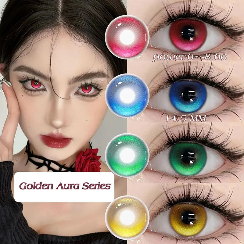 New 1Pair Blue Colored Contact Lenses for Halloween Cosplay Yearly Wear with Degree Comic Makeup Eyewear Cosplay