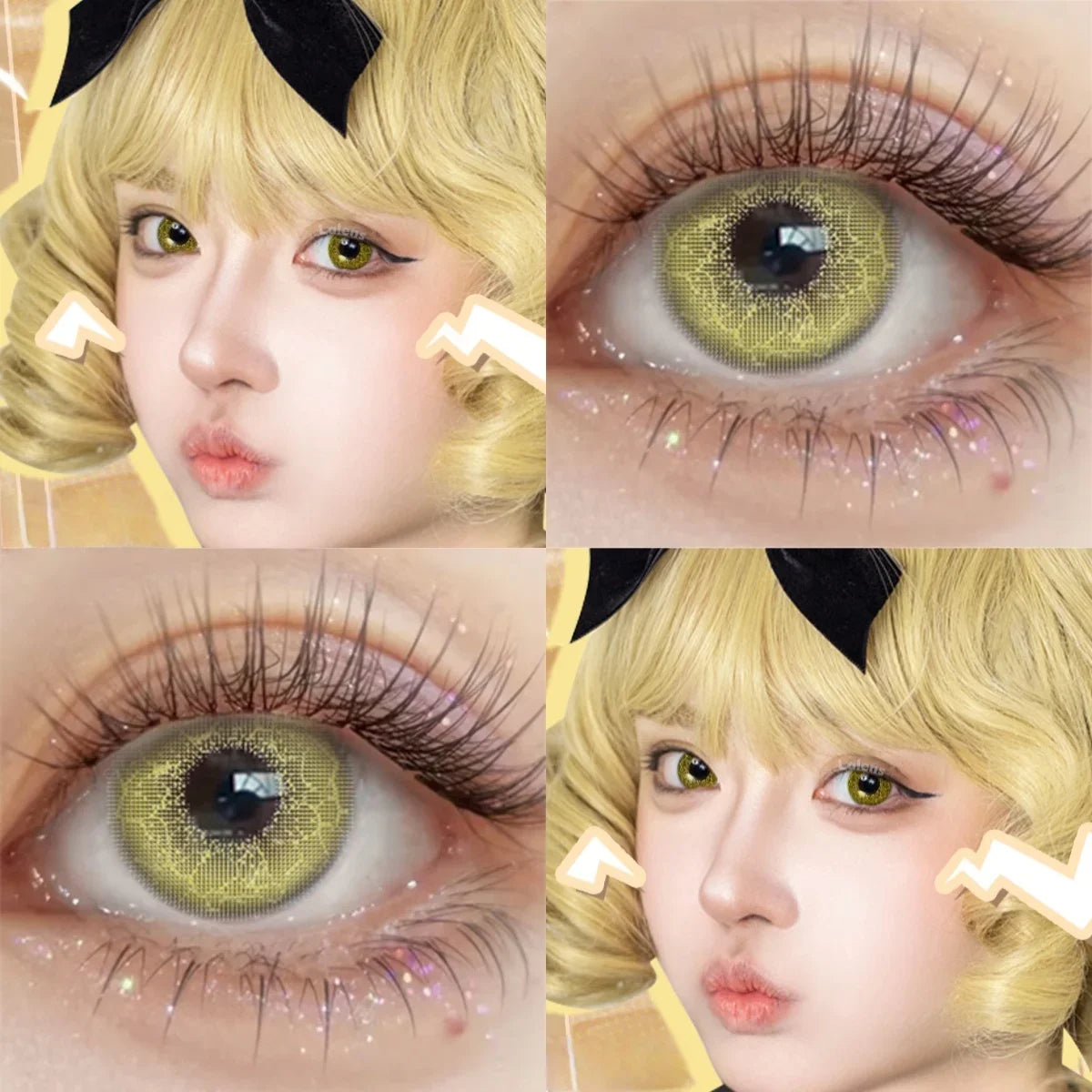 2 Pairs 6 Months Disposable Colored Contact Lenses Green Anime Cosplay Soft Contacts Lenses for Daily Party Eye Beauty