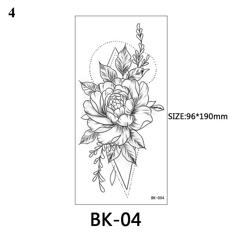 Sexy Black Flower Temporary Tattoos For Women Thigh Men Fake Moon Rose Compass Fake Tatoos Forearm Arm Sleeve Tattoo Stickers