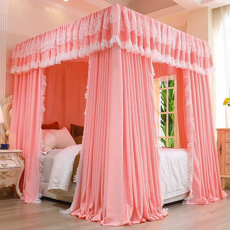Princ Sle Double Layer Floor Length Court Mosquito Net Inteated Tee Door Opening Dust Proof Bed Curtain Bed Canopy