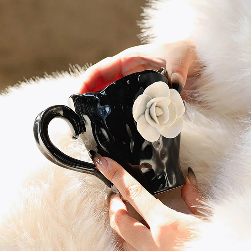 French Minimalist Style Relief Pattern Coffee Cup And Saucer Milk Coffee Mug Creative Styling Desktop Ornament Home Decoration