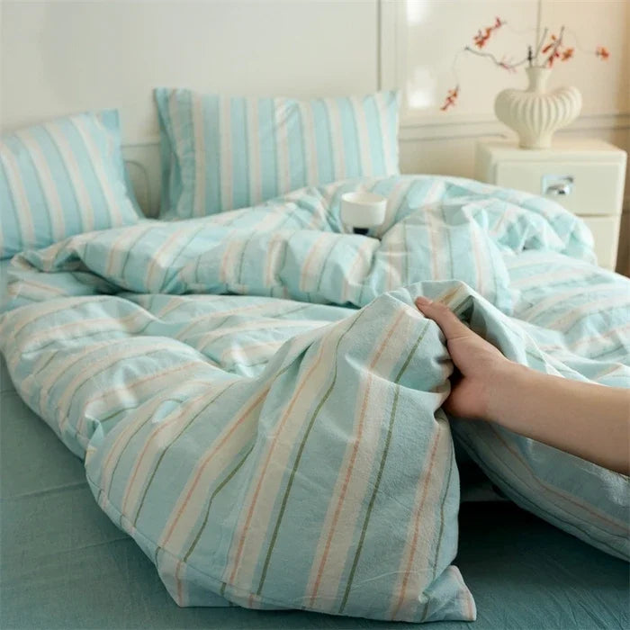 Minimalist Striped 100% Cotton Washed Cotton Bedding Set