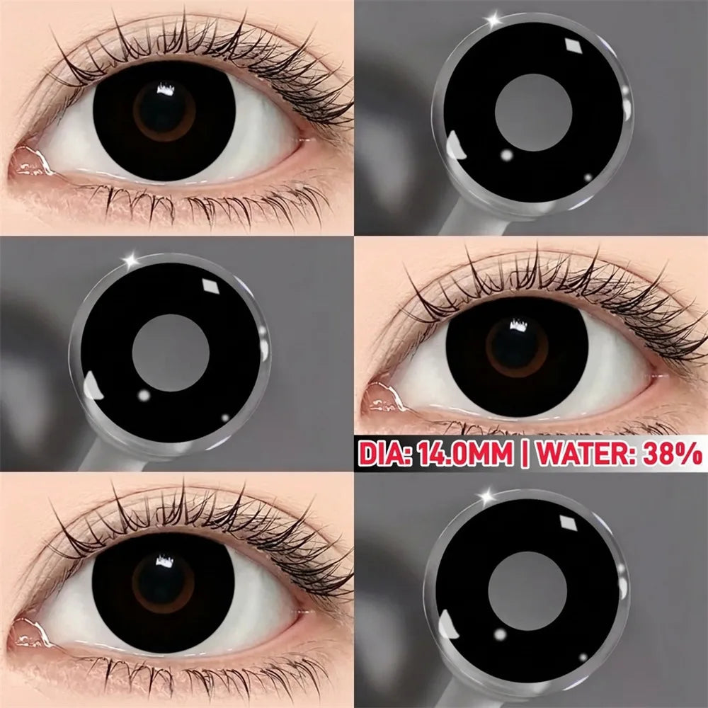 Eye Eyes Color Contacts Colored Contact Lenses Lens Small Pupil Cosmetics Cosplay Black 2Pcs 12 Months 1 Year Yearly Use