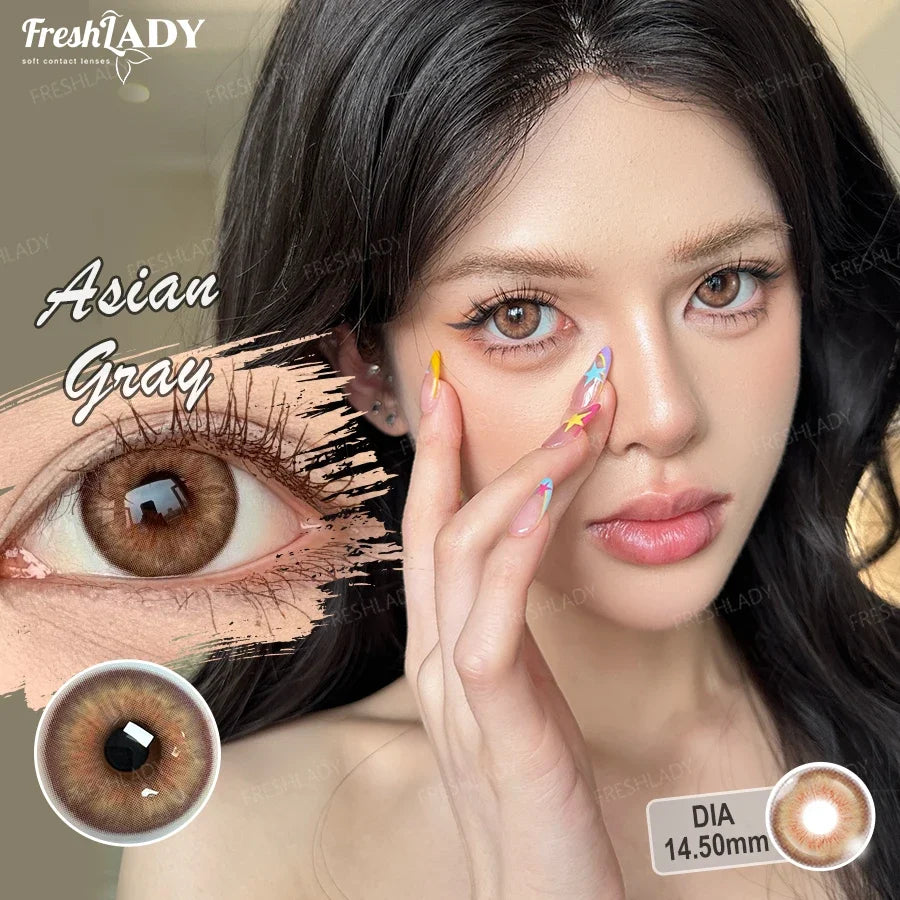 1 Pair Asian Series Colored Contact Lenses Natural Brown Pupils Eyes Contact lenses Green Soft Contacts 14.50mm