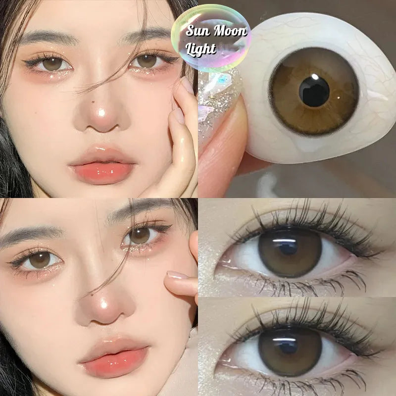1Pair New Natural Eye Lenses Colored Contact Lenses for Eyes with Degree Myopia Lenses Fashionable Brown Beauty Pupil