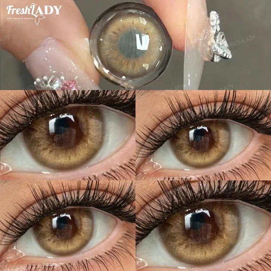 1 Pair Early Autumn Series Colored Contact Lenses Gray Eyes Natural Brown Eyes Contact Makeup Beauty 14.20mm Yearly