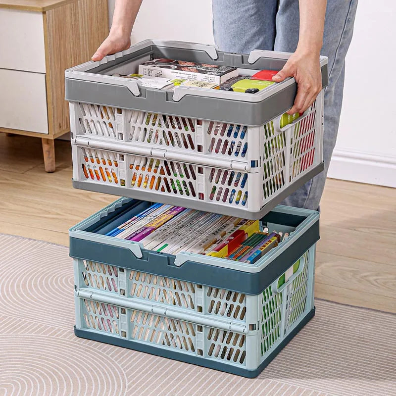 Large Folding Basket Portable Outdoor Picnic Basket with Handle Foldable Camping Storage Box Plastic Shopping