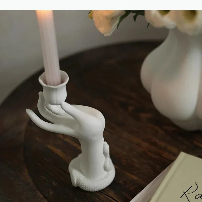 Ceramic Hand Roses Candle Desk Decoration Minimalism Flower Shape Candlestick Candle Stand Modern Decor