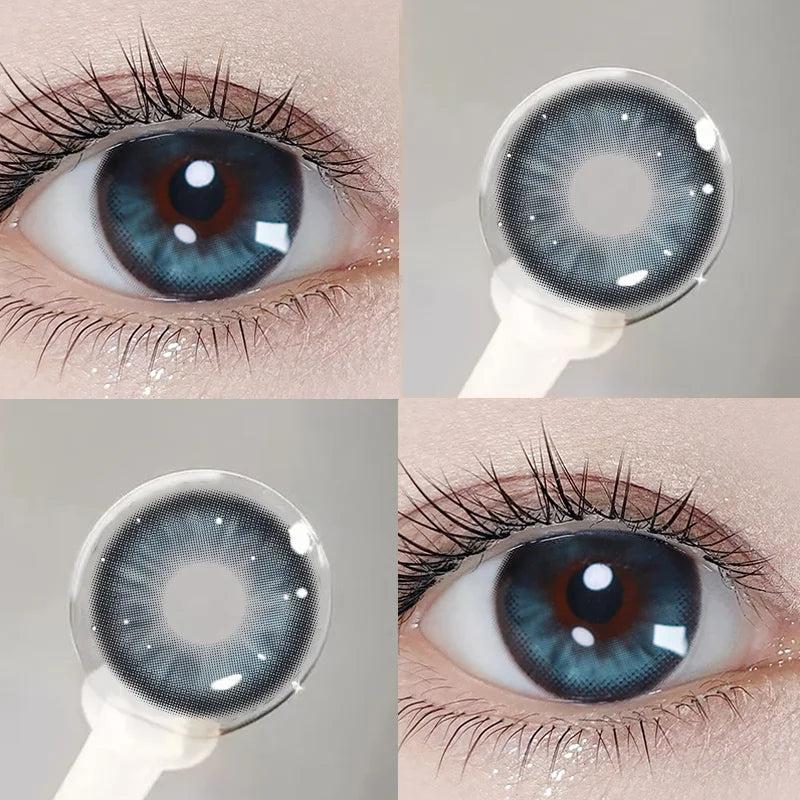 2PCS Yearly New Blue Contact Lenses Colored with Prescription Korean Student Beauty Pupils Cosmetics Fashion Contacts