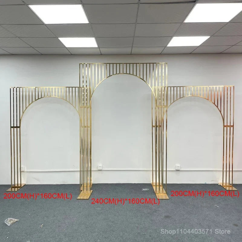 1pcs/3pcs Shining Gold Mirror Chuppah Acrylic Backdrop Stand for Wedding Decoration Flower Stand Walkway Pillar 2M/2.4M Tall