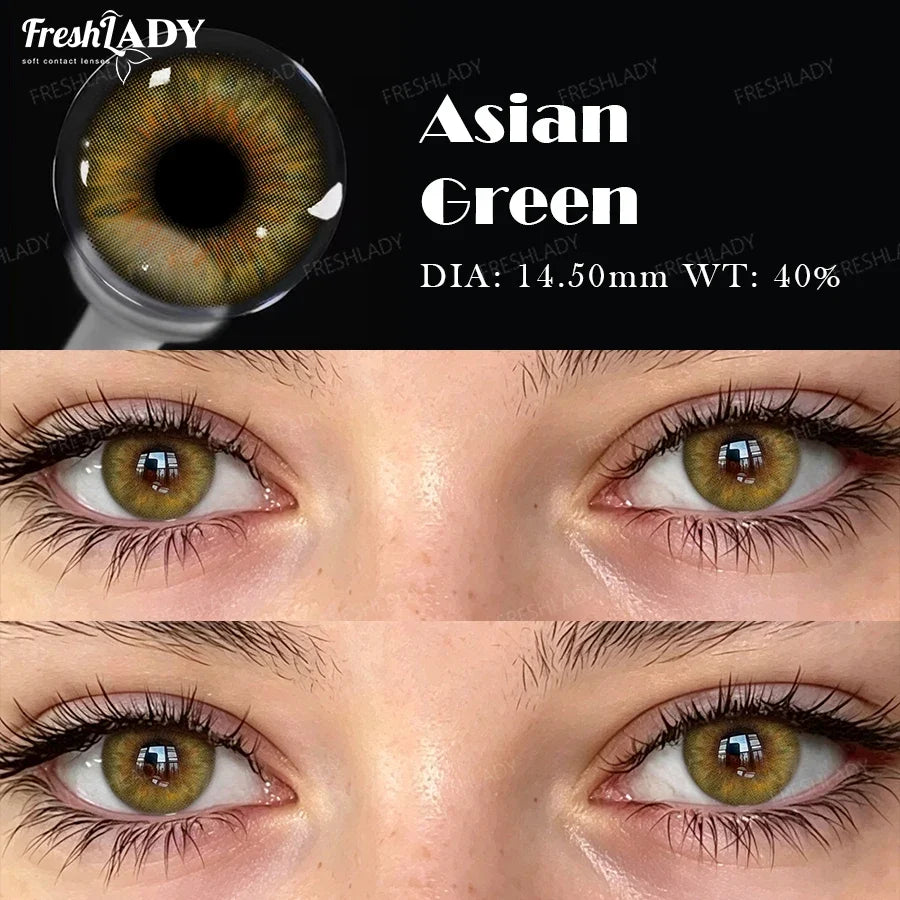 1 Pair Colored Contact Lenses Natural Brown Pupils Eyes Contact lenses Green Soft Contacts 14.50mm