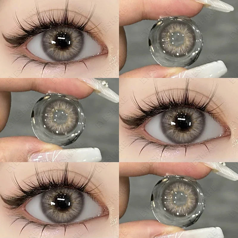 1Pair Natural Colored Contact Lenses with Prescription Myopia Lenses with Degree Gray Pupils Lens Brown Lenses Yearly