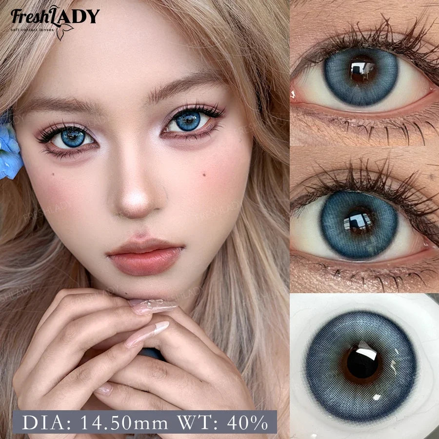 1 Pair Colored Contact Lenses Natural Brown Pupils Blue Eyes Contact lenses Gray Soft Contacts 14.50mm