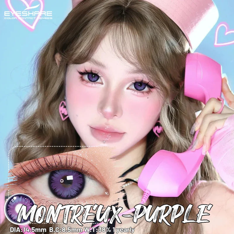 1 Pair Colored Contact Lenses Pink Contact Lenses Purple Fashion Makeup Contact Lenses Eye Cosplay Lenses Yearly Use
