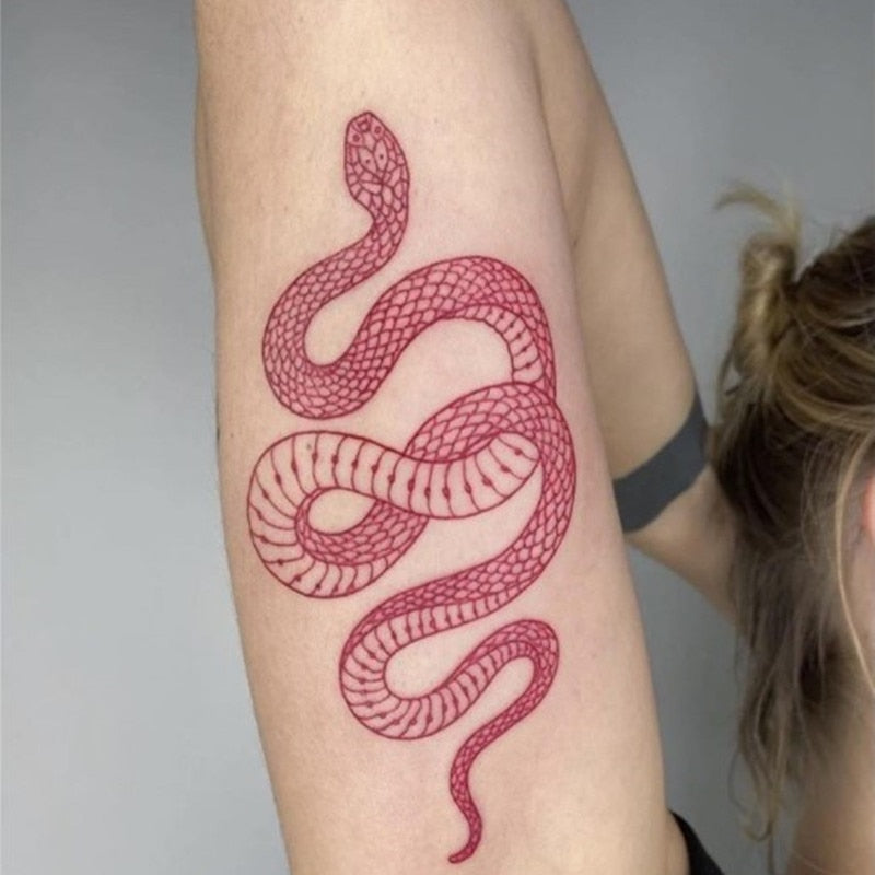 Black Snake Temporary Tattoo Stickers for Women Men Body Waist Waterproof Fake Tattoo Dark Wine Big Size Snake Tattoo New