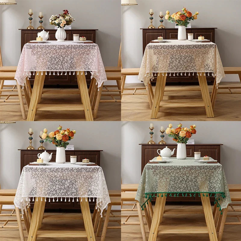 1pc  Elegant Lace Tablecloth with Tassels,Rural Fresh Jacquard Lace Tablecloth  Perfect for Dining & Parties,Family Gatherings