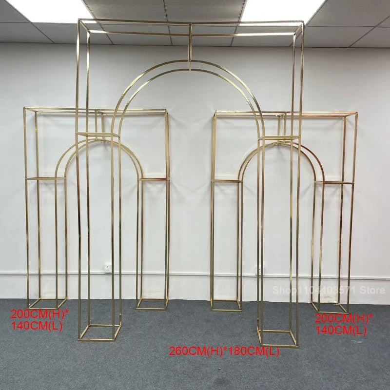 1pcs/3pcs Shining Gold Mirror Chuppah Acrylic Backdrop Stand for Wedding Decoration Flower Stand Walkway Pillar 2M/2.4M Tall