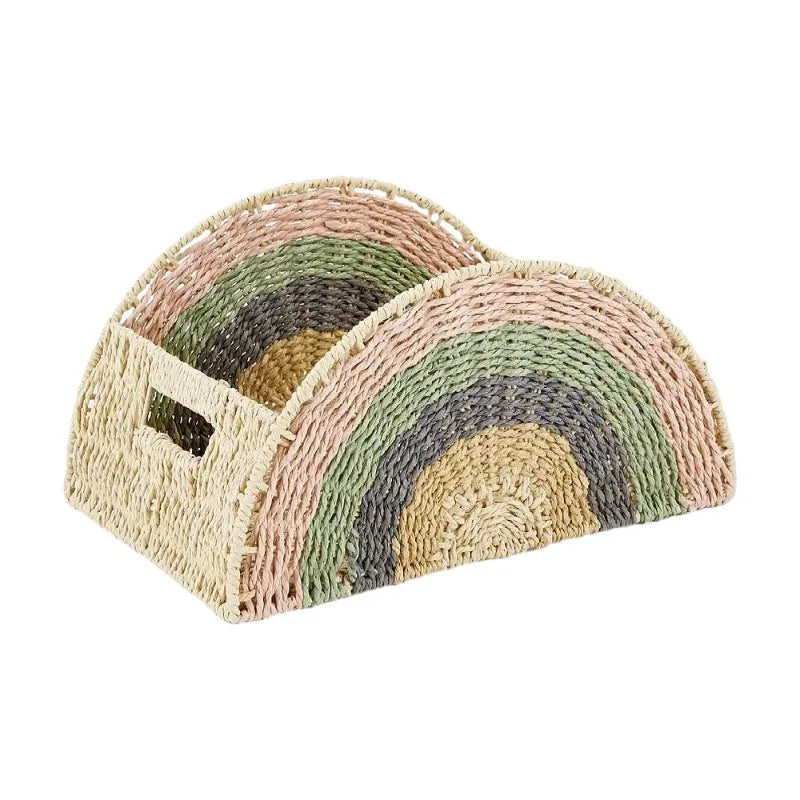 Rainbow Book Storage Basket Desktop Sundries Organizer Creative Stationery Storage Basket for Home Office Use Household Goods