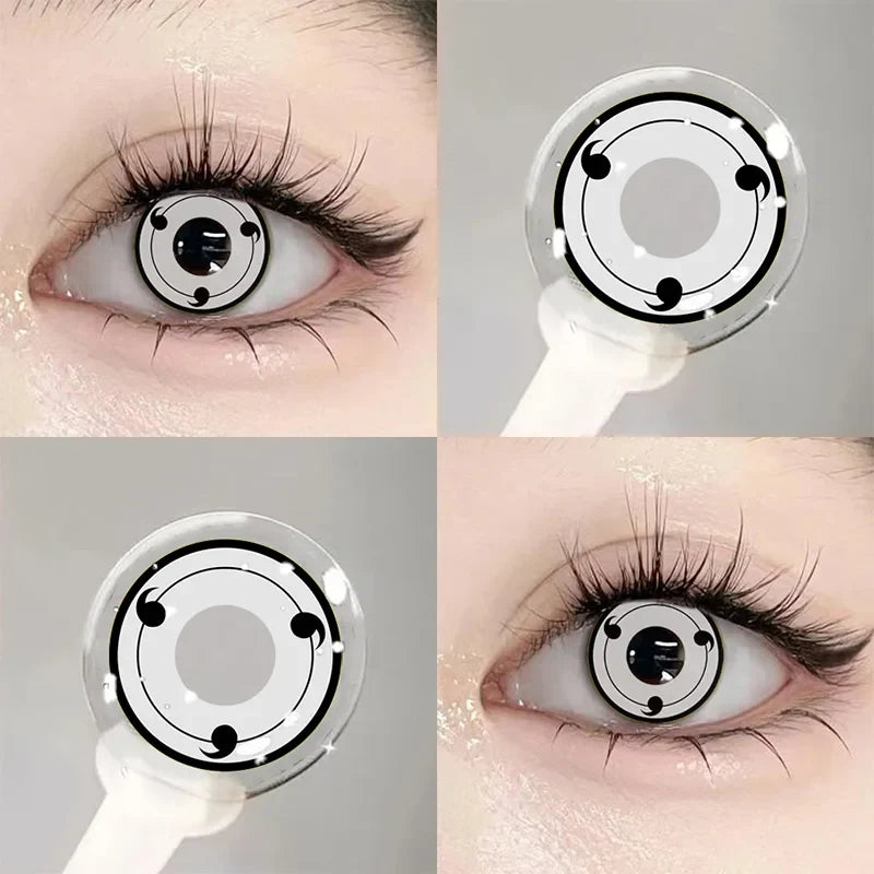 1 Pair White Halloween Cosplay Cat's Eyes Colorld Contact Lenses Anime Grey Contact Lenses Yellow Bloodthirsty Pupils