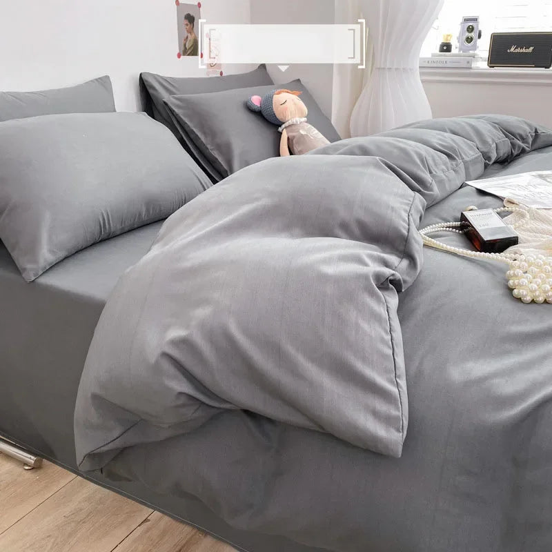 Luxury Washed Cotton Solid Bedding Set 3-4 Pcs Yellow Home King Size Duvet Cover Set with Flat Sheets Simple Queen Bedding Sets