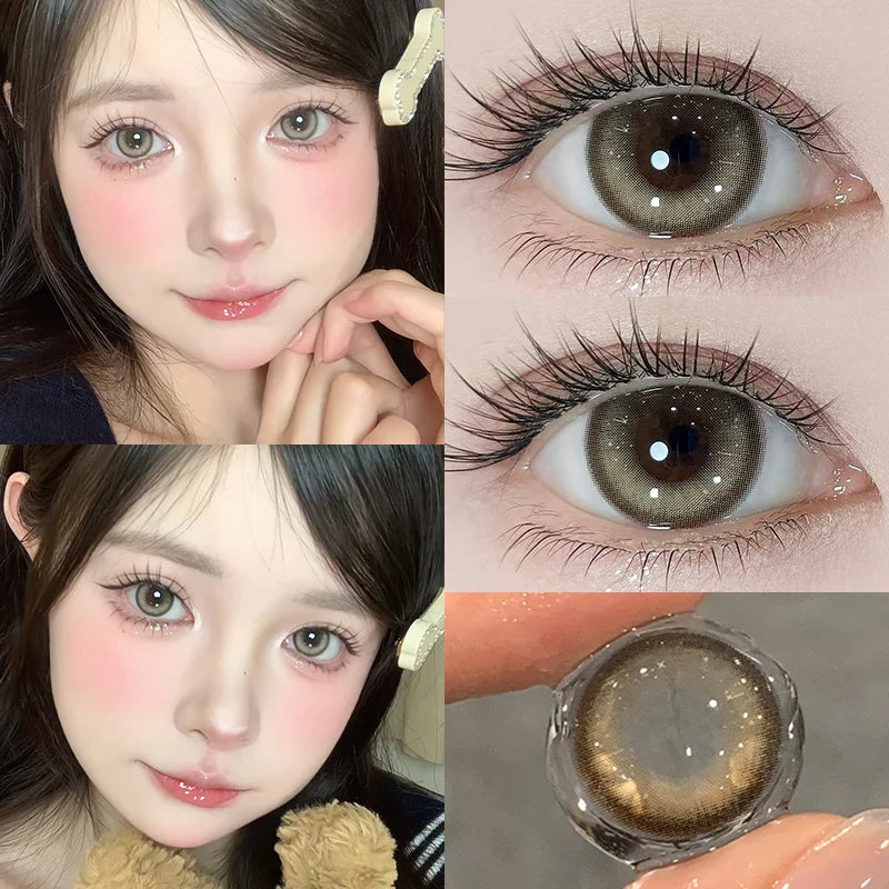 1 Pair Brown Eye Lenses Korean Natural Lenses Color Year Contact Lenses Eyes with Degree Black Beautiful Pupil 0-8 Degree