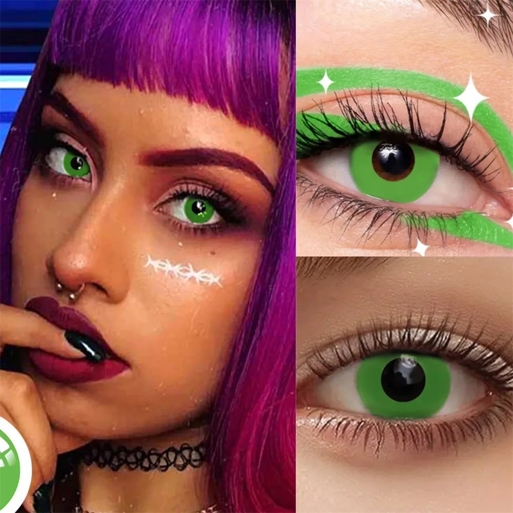 Color Contacts Contact Lenses Lens Halloween Cosplay Anime White Purple Cyan Red Blind Crazy Mesh Coser 2Pcs 1 Y