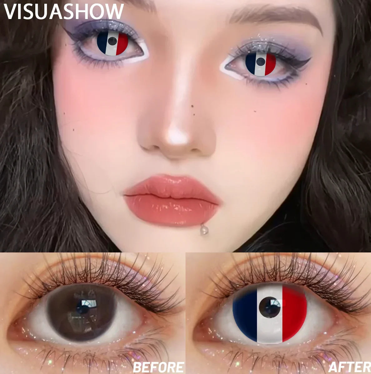 Independence Day Colored Contact Lenses 2Pcs 6 Months Use National Day & Sports  Fan Party Cosplay Eye Makeup Contacts