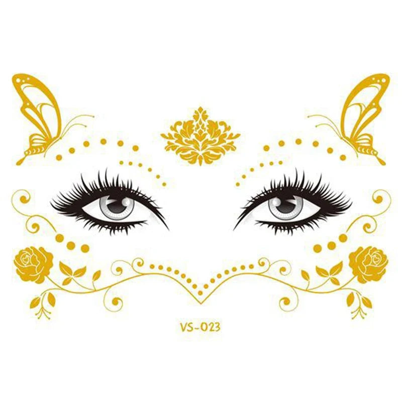 Glitter Stickers Face Tattoo Flash Gold Temporary Metalic Tattoos Waterproof Makeup Decals for Girls Party Music Festival