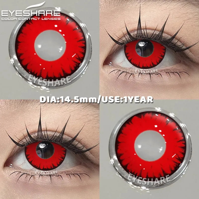 1 Pair red/white cosplay color contact lenses for eyes crazy Halloween Eye makeup Role playing Eye cosmetics color lens