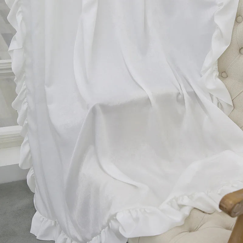 Curtain White with Ruffle Pure Living Room Curtains Modern Style Shading Drape 2 Panels Rod Pocket for Bedroom Home Decoration